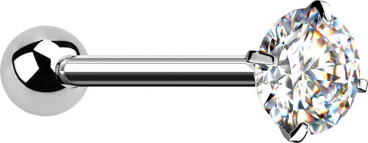 Star Piercing Barbell silber mit Kugel und Kristall silber gefasst (ohne Messing, Chirurgenstahl 316L)