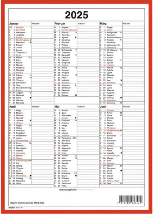 Image du produit Simplex Calendrier mural (A4, Couverture rigide, Allemand)