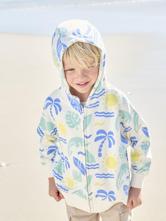 Actual product image Vertbaudet Boys' hooded sweat jacket with all-over surfer prints (98)