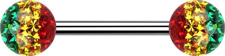 Star Piercing Barbell silber mit zwei Kristall Kugeln Rasta Epoxy Schutzschicht (ohne Messing, Chirurgenstahl 316L)