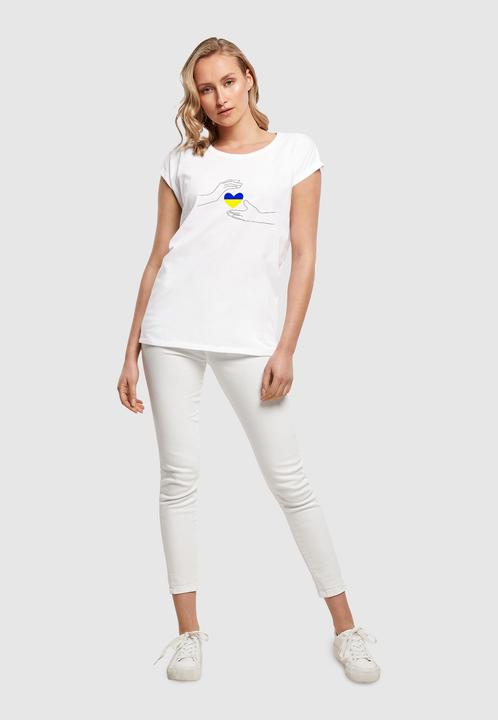Actual product image Merchcode Ladies Peace - 2 Hand Heart White Extended Shoulder Tee - 161427 (M)