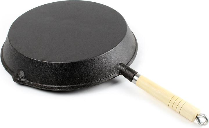 Produktbild Wiltec Bratpfanne Gusseisen Ø30cm Holzgriff Feuerpfanne Grillpfanne Steakpfanne (30 cm, Bratpfanne, Gusseisen)