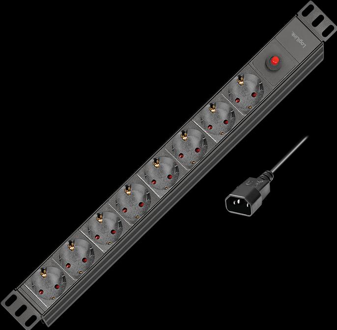 Produktbild LogiLink 19" Steckdosenleiste 8-fach, mit Kaltgerätestecker u. Überlastschutz (8 x, CEE 7/3, 3 m)