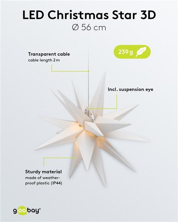 Produktbild Goobay LED-Weihnachtsstern 3D, Ø 56 cm, batteriebetrieben