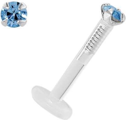 Bijouteria Piercing für Lippe/Tragus (Bioplast, Silber 925, Premium Kristall)