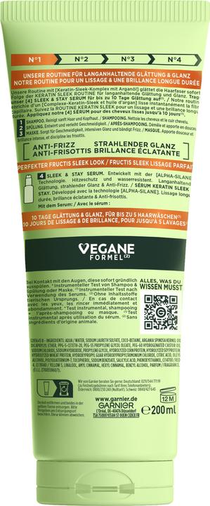 Nutritional values and ingredients Garnier Fructis Keratin Sleek (200 ml, Liquid shampoo)