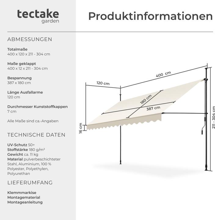 Produktbild tectake Klemmmarkise (4 m)