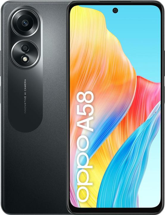 OPPO A58 (128 Go, Noir brillant, 6.72", Double SIM, 50 Mpx, 4G)
