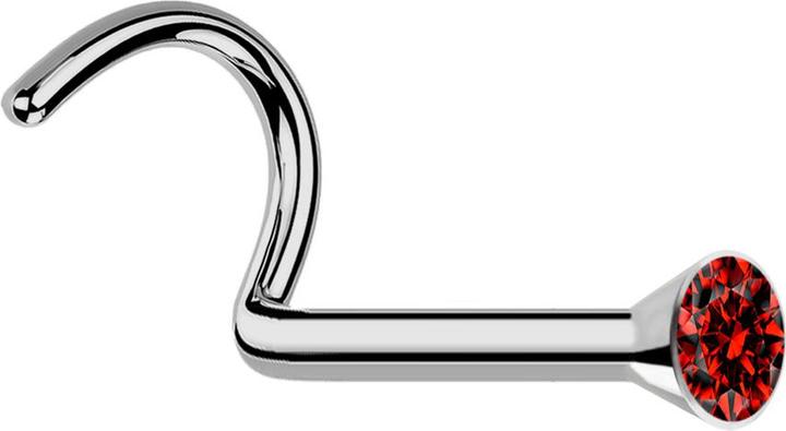 Star Piercing Nasenstecker gebogen silber mit Kristall rot (Titan G23, ohne Messing)