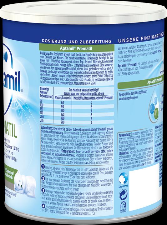 Nährwerte und Zutaten Aptamil Prematil (400 g, ab Geburt)