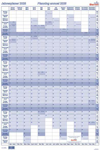 Produktbild Berec Jahresplaner Karton 60x90 (60 x 90 cm, Kein Einband, Deutsch, Französisch)