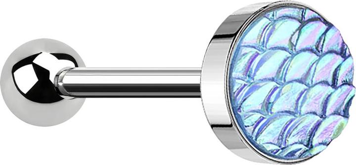Star Piercing Barbell silber mit Fischschuppen aqua (Chirurgenstahl 316L)