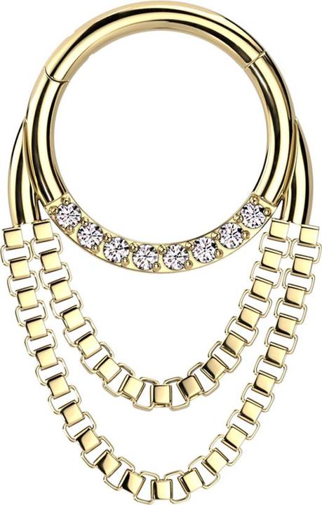 Actual product image Star Piercing Micro segment ring hinged gold-plated front crystals silver pendant two chains (without brass)