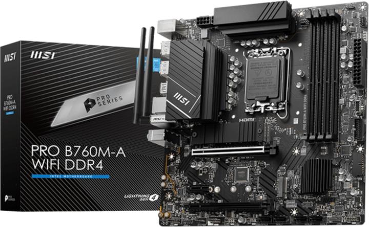 Productafbeelding MSI PRO B760M-A WIFI DDR4 (1700) (D) (LGA 1700, Intel B760, mATX)