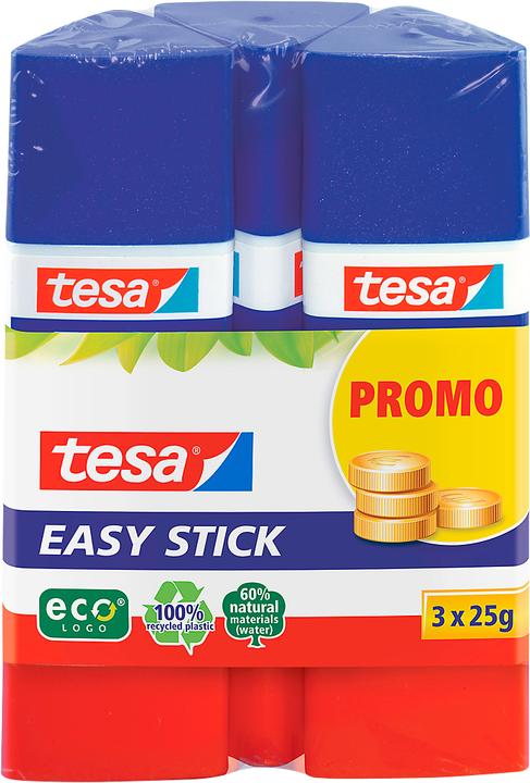 Produktbild tesa 3x Klebestift ecoLogo, geruchsneutraler Klebstick für Papier / Pappe