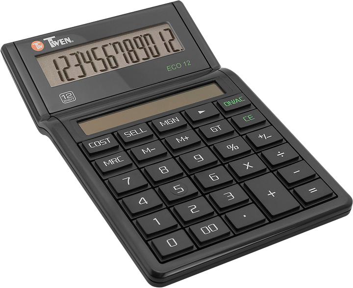 Actual product image Twen Eco 12 desk calculator, solar-powered, 12-digit display, EK, VK & margin calculation (Solar cells)