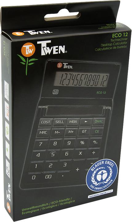 Actual product image Twen Eco 12 desk calculator, solar-powered, 12-digit display, EK, VK & margin calculation (Solar cells)