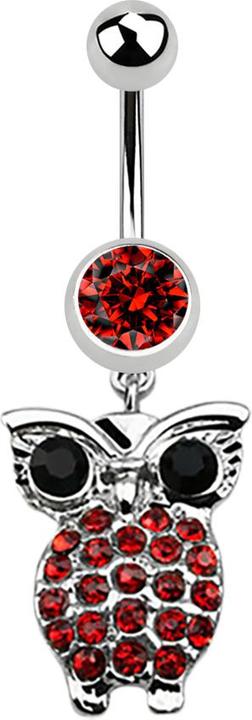 Star Piercing Banane silber mit Anhänger Eule und grossen Augen rot (Chirurgenstahl 316L, ohne Messing)