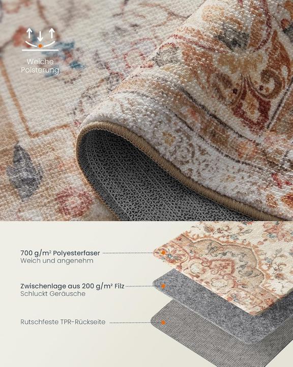 Produktbild Songmics Wohnzimmerteppich Rutschfest Vintage Beige 120 x 170 cm (120 x 170 cm)