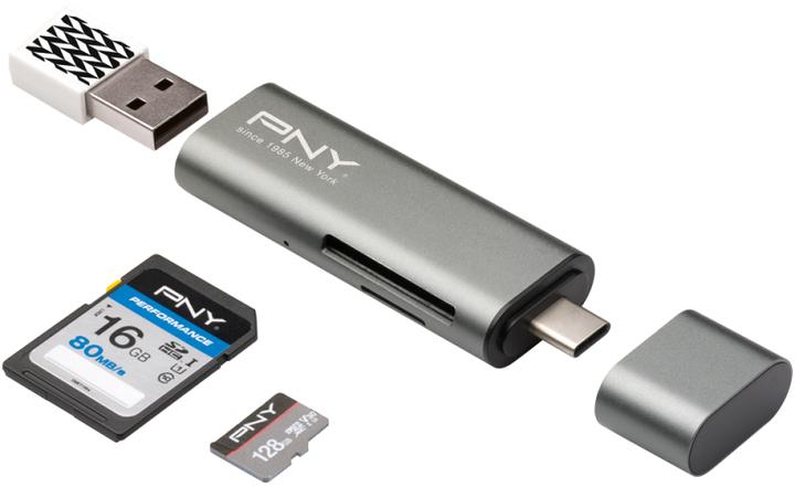 Actual product image PNY Card Reader/Adapter RTCUA3N USB Type C/A (USB 3.1, USB 2.0)