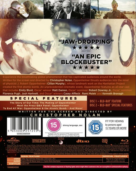 Actual product image Warner Bros Oppenheimer (Blu-ray) (2023) (Region Free) (Blu-ray, English)
