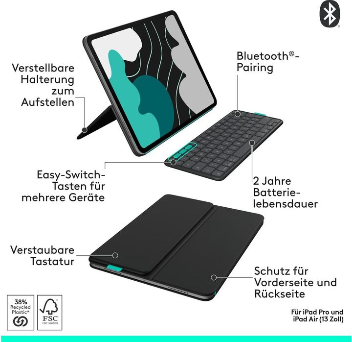 Produktbild Logitech Flip Folio (CH, iPad Pro 13 2024 (M4), iPad Air 13 2024 (M2), iPad Air 13 2025)