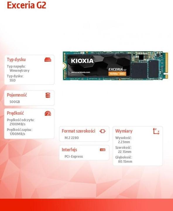 Produktbild Kioxia Exceria G2 (500 GB, M.2 2280)