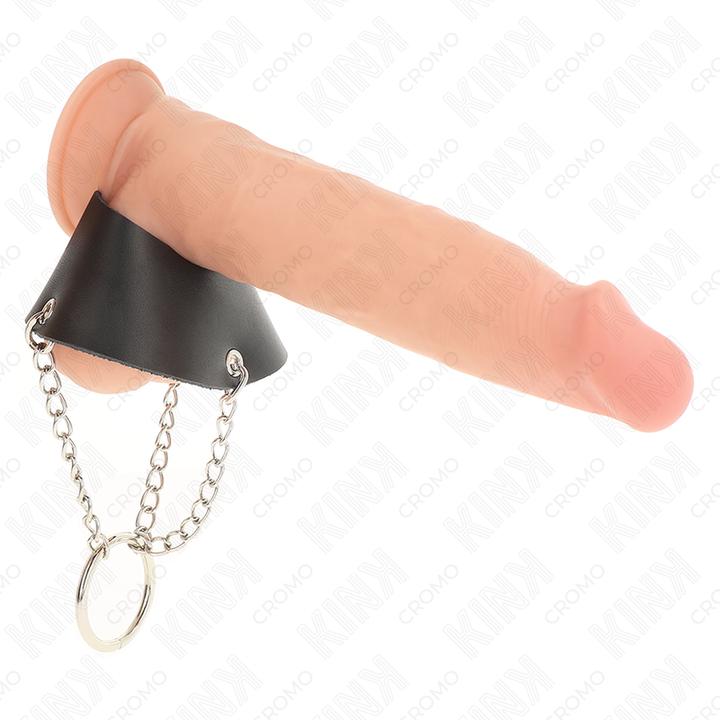 Produktbild Kink Penisring 4 cm Kette 7 cm Metall Mit Ledergurte (4 cm)