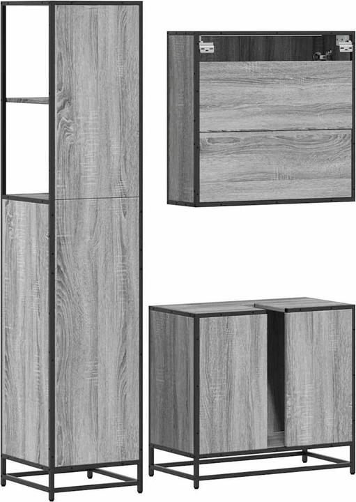 Produktbild VidaXL 3-tlg. Badmöbel-Set Grau Sonoma Holzwerkstoff Badezimmermöbel-Set