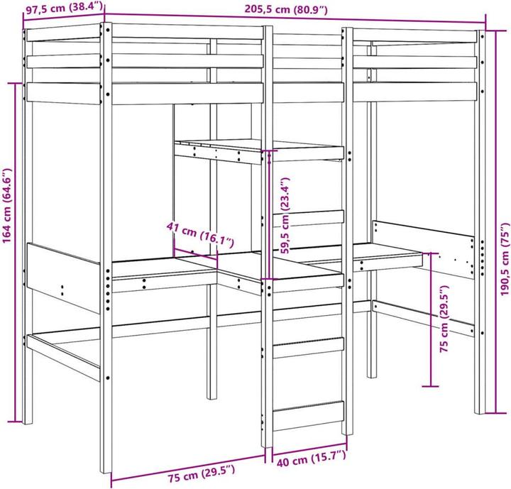 Actual product image VidaXL Loft bed frame (90 x 200 cm)