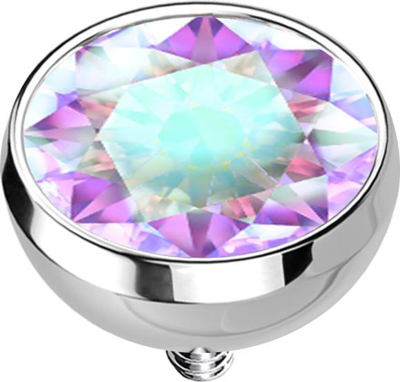 Star Piercing Dermal Anchor Halbkugel silber mit Kristall multicolor (ohne Messing, Chirurgenstahl 316L)