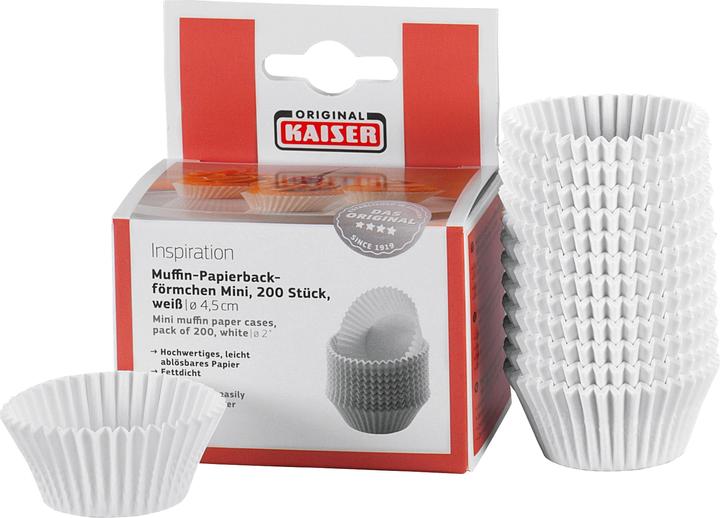Productafbeelding Kaiser Creativ Mini Muffin Papieren Bekers 200 stuks wit 4,5cm (4.50 cm)