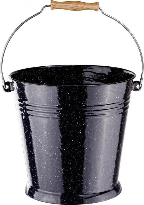 Image du produit Dema Emaille Kamin Ascheeimer Kohleneimer Eimer 10 L schwarz emailliert Holz Henkel