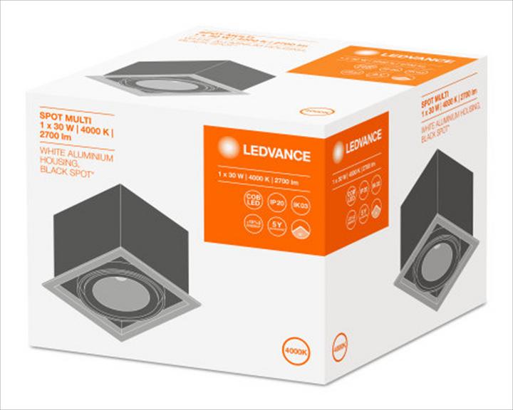 Produktbild Ledvance LED-Einbaustrahler schwenkbar einflammig Spot Multi 1X30W/4000K FL WT/BK 30W 4000K 2700lm 50000h...