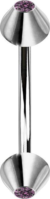 Star Piercing Micro Banane silber mit zwei Cones Kristall hellviolett (ohne Messing, Chirurgenstahl 316L)