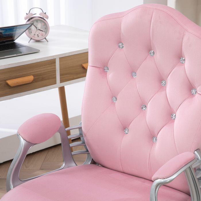 Actual product image Swisshandel24 Office chair with rocking function, ergonomic, with crystal buttons, velvet look, up to 120kg, pink