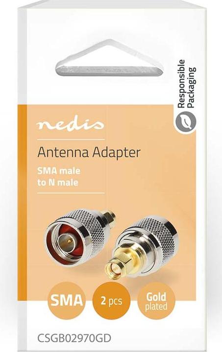 Produktbild Nedis SMA Adapter | SMA-Stecker | N Stecker | Vergoldet | 50 Ohm | Gerade | Kupfer | Gold / Silber | (Antennenkabel)