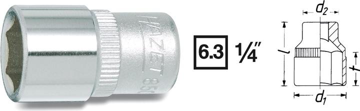 Productafbeelding HAZET Dop ∙ zeskant 850-12 ∙ Vierkant, hol 6,3 mm (1/4 inch) ∙ Buitenzeskant trekprofiel... (12 mm)