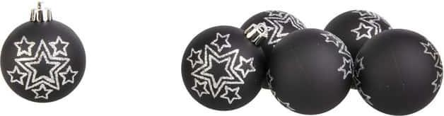 MICA Living Christmas tree baubles with stars - unbreakable - black/silver - approx. 6 cm - 6 pieces (6 -part)