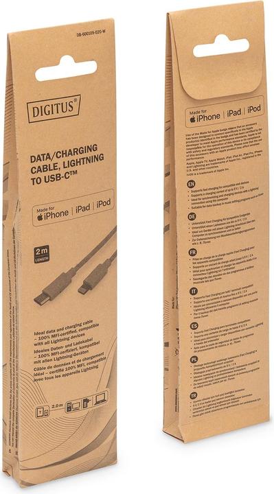 Produktbild Digitus USB Typ C – Lightning (2 m, USB 2.0, 18 W)