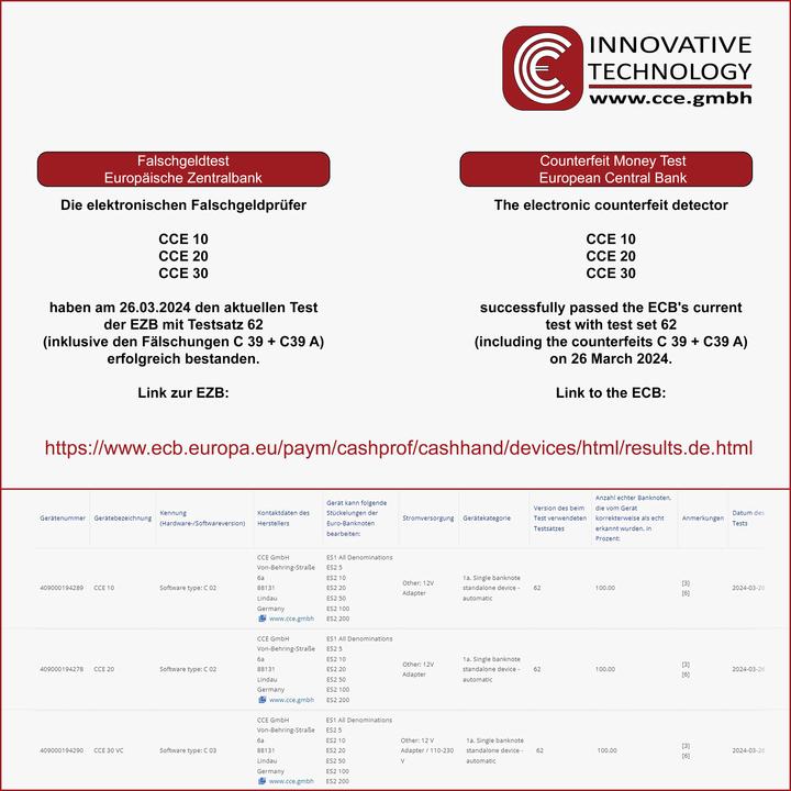 Produktbild CCE 20 Falschgeldprüfgerät (Geldscheinprüfer)