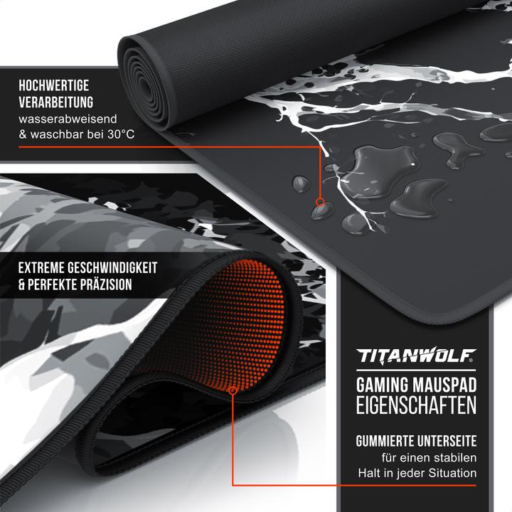 Actual product image Titanwolf Gaming Mauspad, 900 x 400mm XXL Speed Gaming Mausmatte, Mousepad Extragrosse Fläche, Japan Ink Black (XXL)