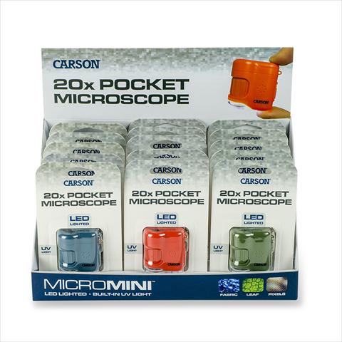 Actual product image Carson Pocket microscope MicroMini 20x with UV and LED, 15 pieces display