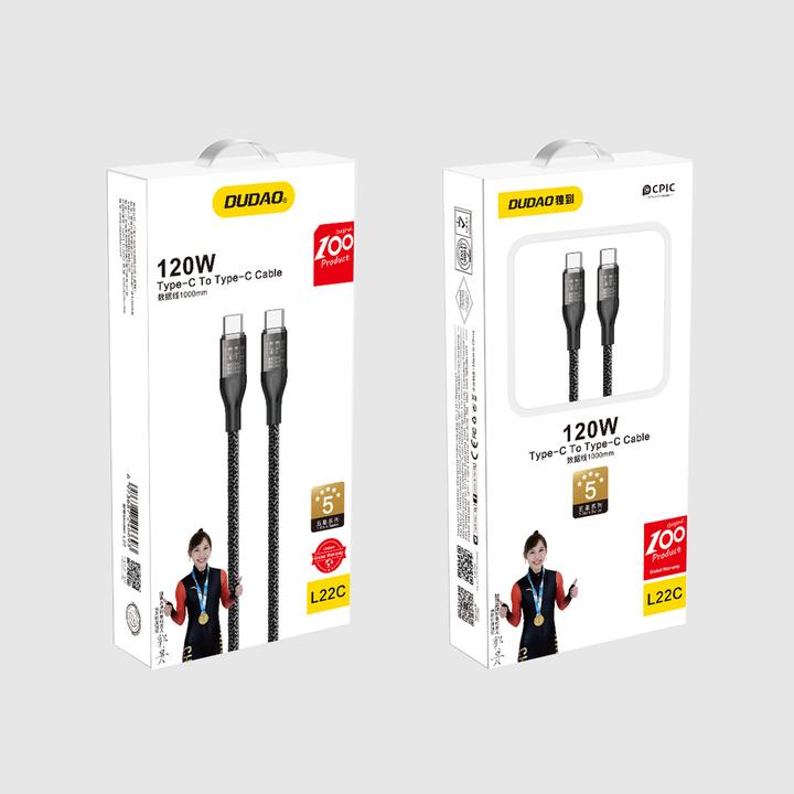 Produktbild Dudao Fast charging cable 120W 1m USB-C - USB-C L22C - gray (1 m, USB 2.0, 120 W)