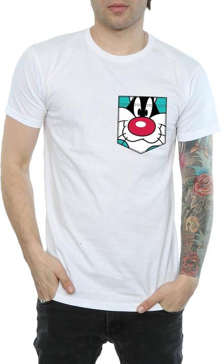 Immagine prodotto Looney Tunes Sylvester Face Faux Pocket Maglietta Uomo (XL)