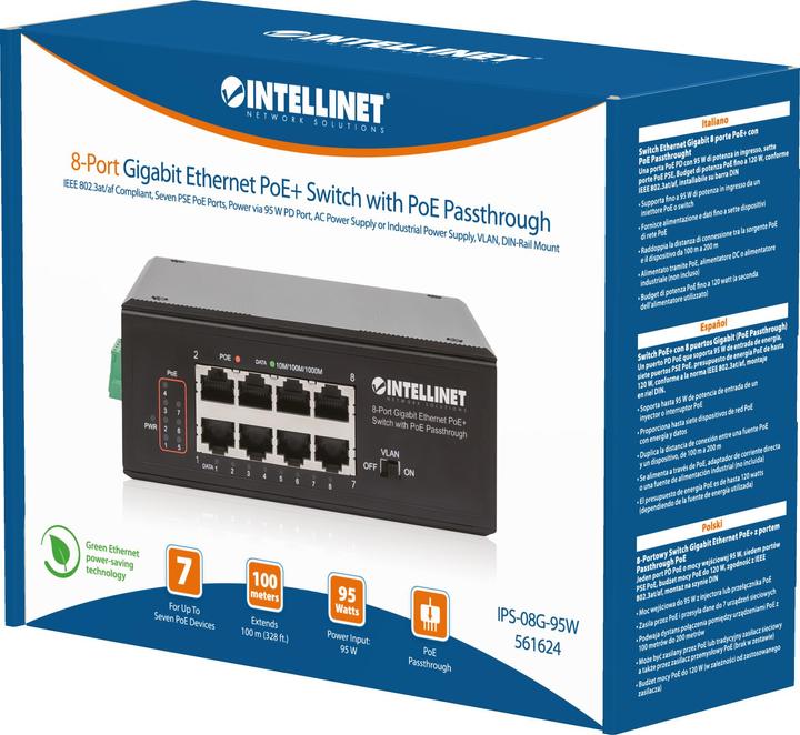 Produktbild Intellinet 8-Port PoE+ Gigabit Switch mit PoE-Passthrough (8 Ports)