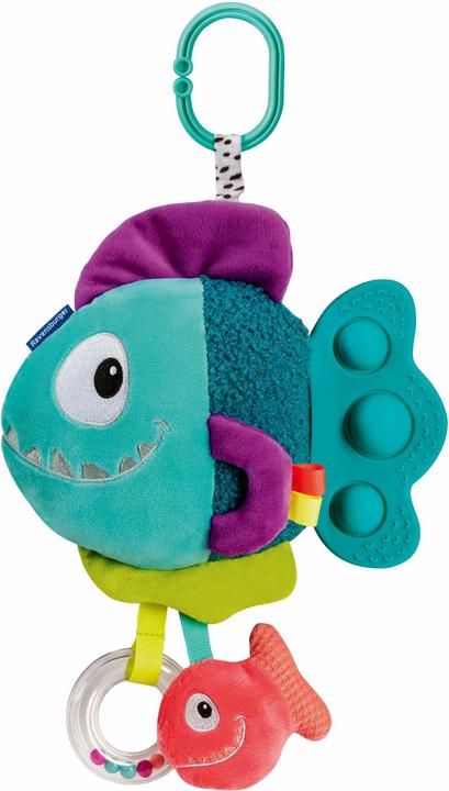 Ravensburger 4876 play+ Pop-it Piranha (blauw), knuffel met veel speeleffecten, babyspeelgoed
