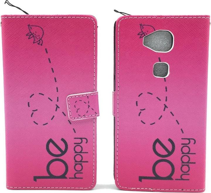 Produktbild König Design Schutz Hülle für Huawei G8 Be Happy Pink Tasche Case Cover + 1 Panzer Schutz Glas Bumper (LG G8)
