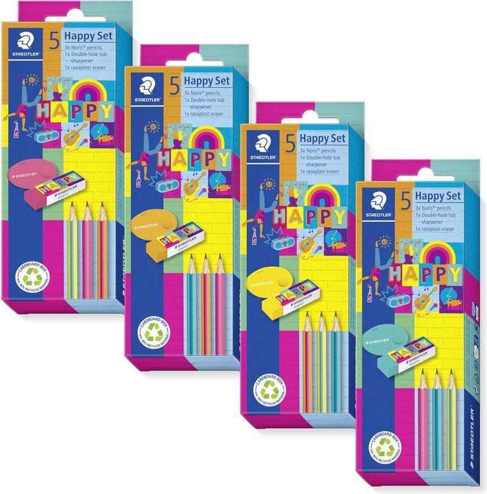 Produktbild Magni Staedtler Schreibwarenset Set, in den bunten Happy-colours, 3 Noris Bleistifte, 1 rasoplast Radiergu (HB, 3 x)