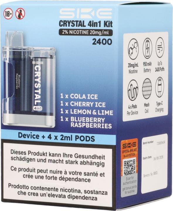 Produktbild SKE Crystal 4in1 Kit (Blaubeere, Cola, Kirsche, Fisch, Himbeere)